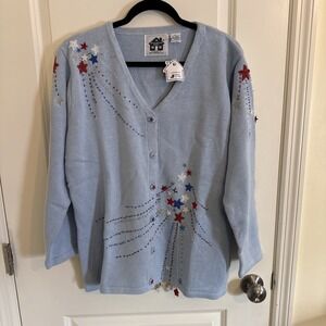 NWT Vintage Storybook Knits Americana Shooting Stars Cardigan Sweater Size 1X